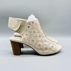 Spring Step L'Artiste Shoes Womens 11 Beige Leather Fab Floral Cutout Heels NEW